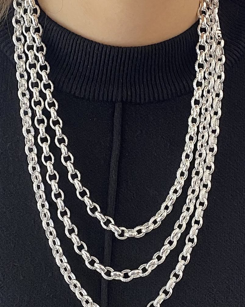 Solid Silver Plain and Patterned Belcher Chains