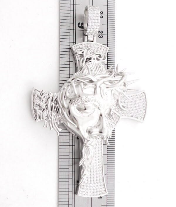 Solid Silver Large Jesus Face Cross Pendant