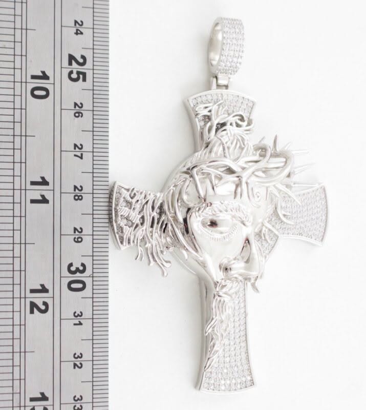 Solid Silver Large Jesus Face Cross Pendant