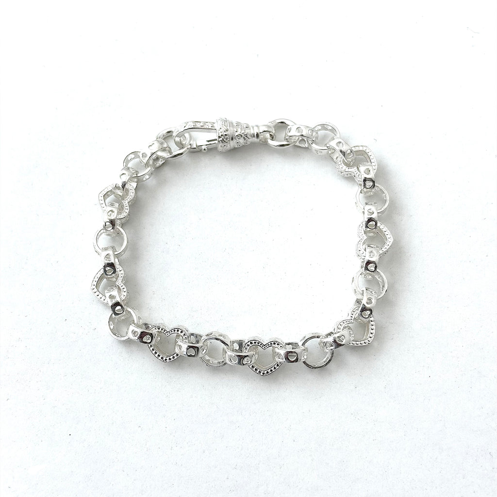 Solid Silver Love Heart Belcher Bracelet