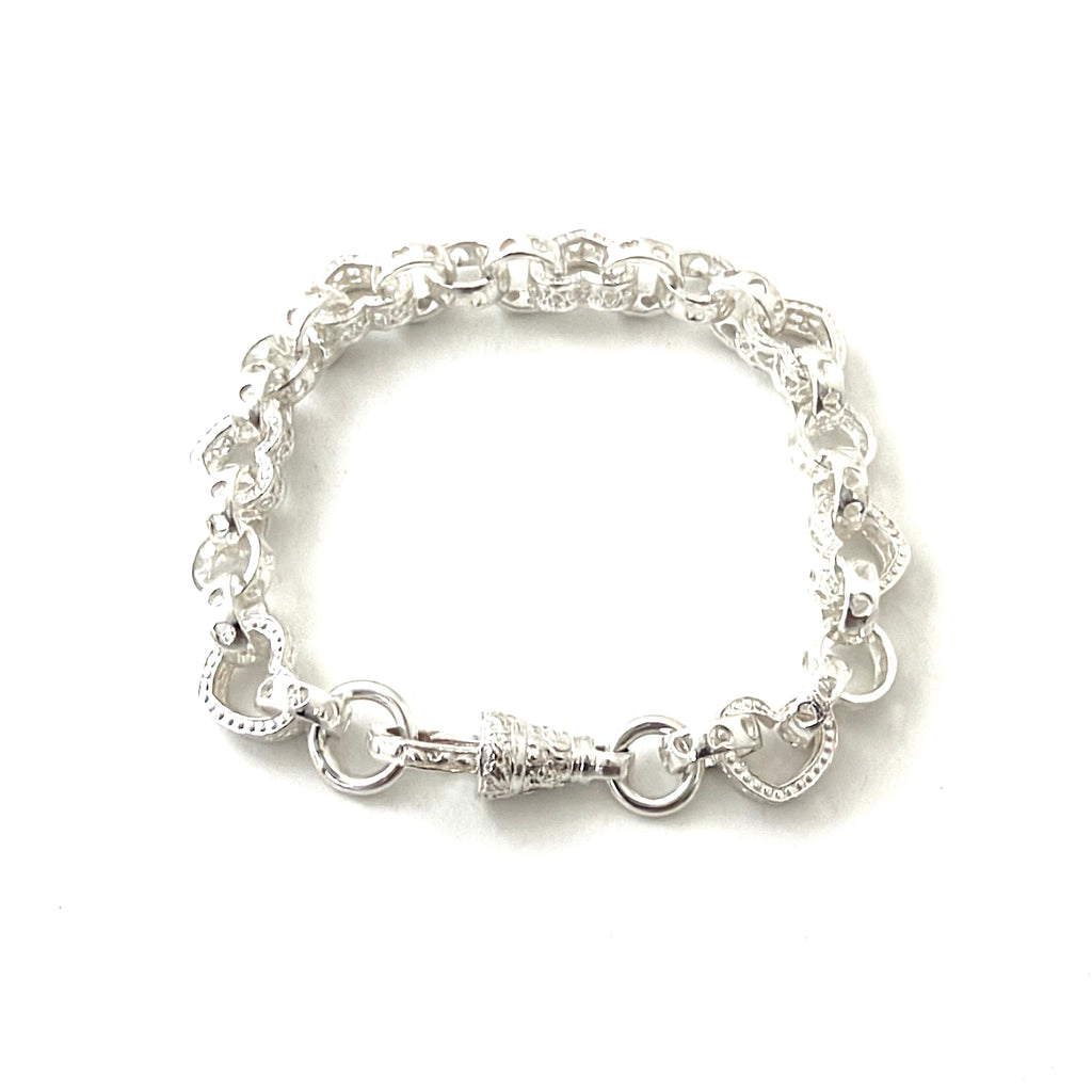 Solid Silver Love Heart Belcher Bracelet