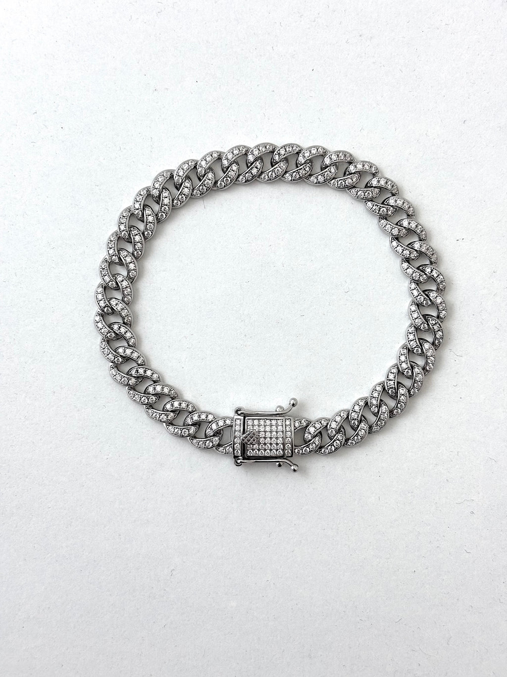 Solid Silver Stone Set Cuban Bracelet