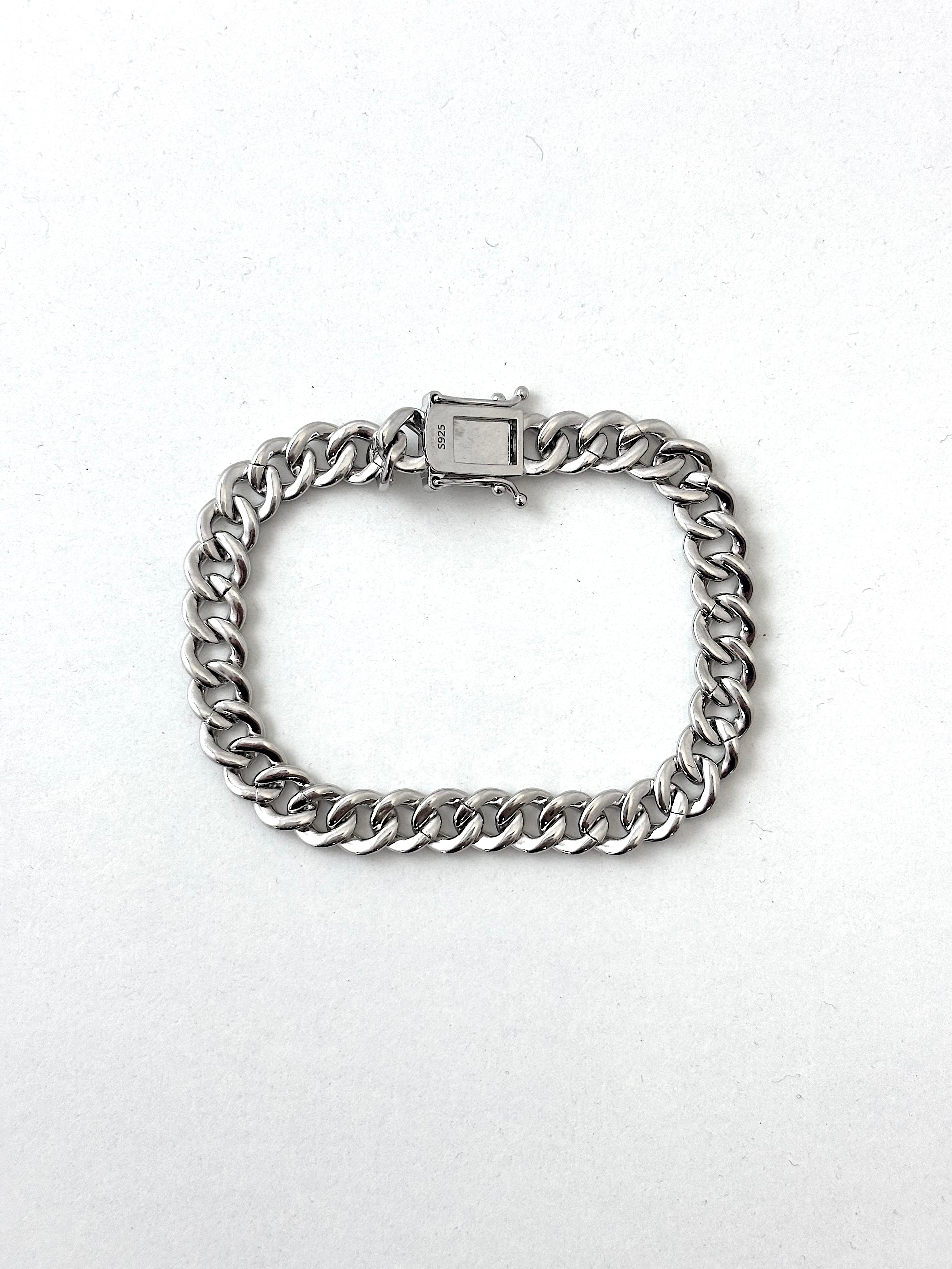 Solid Silver Stone Set Cuban Bracelet