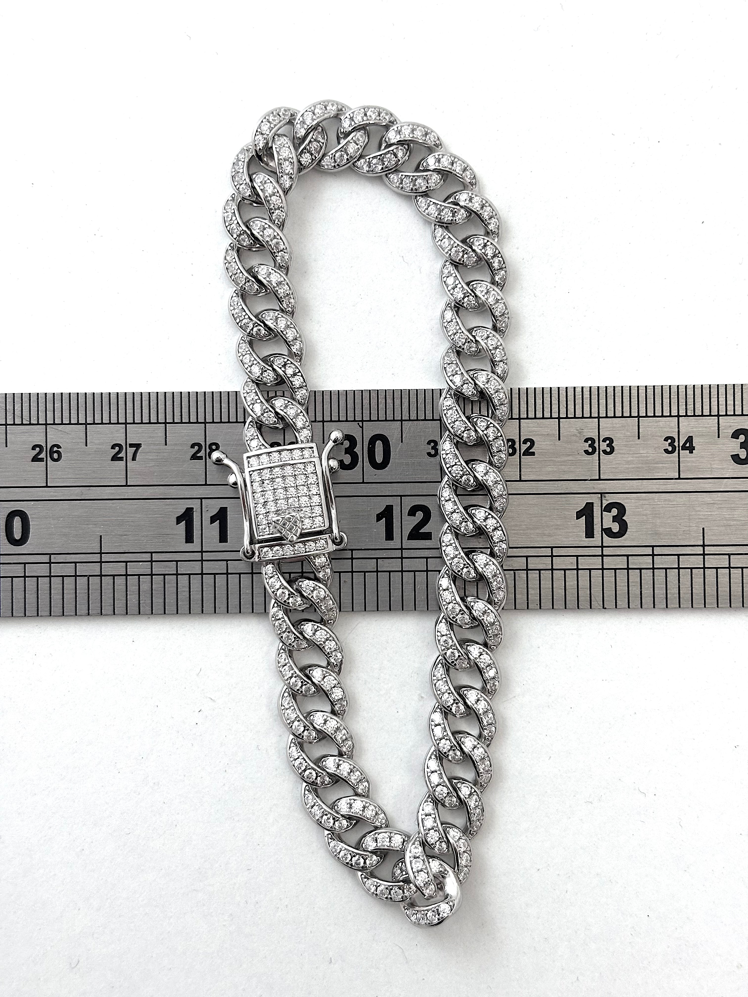 Solid Silver Stone Set Cuban Bracelet