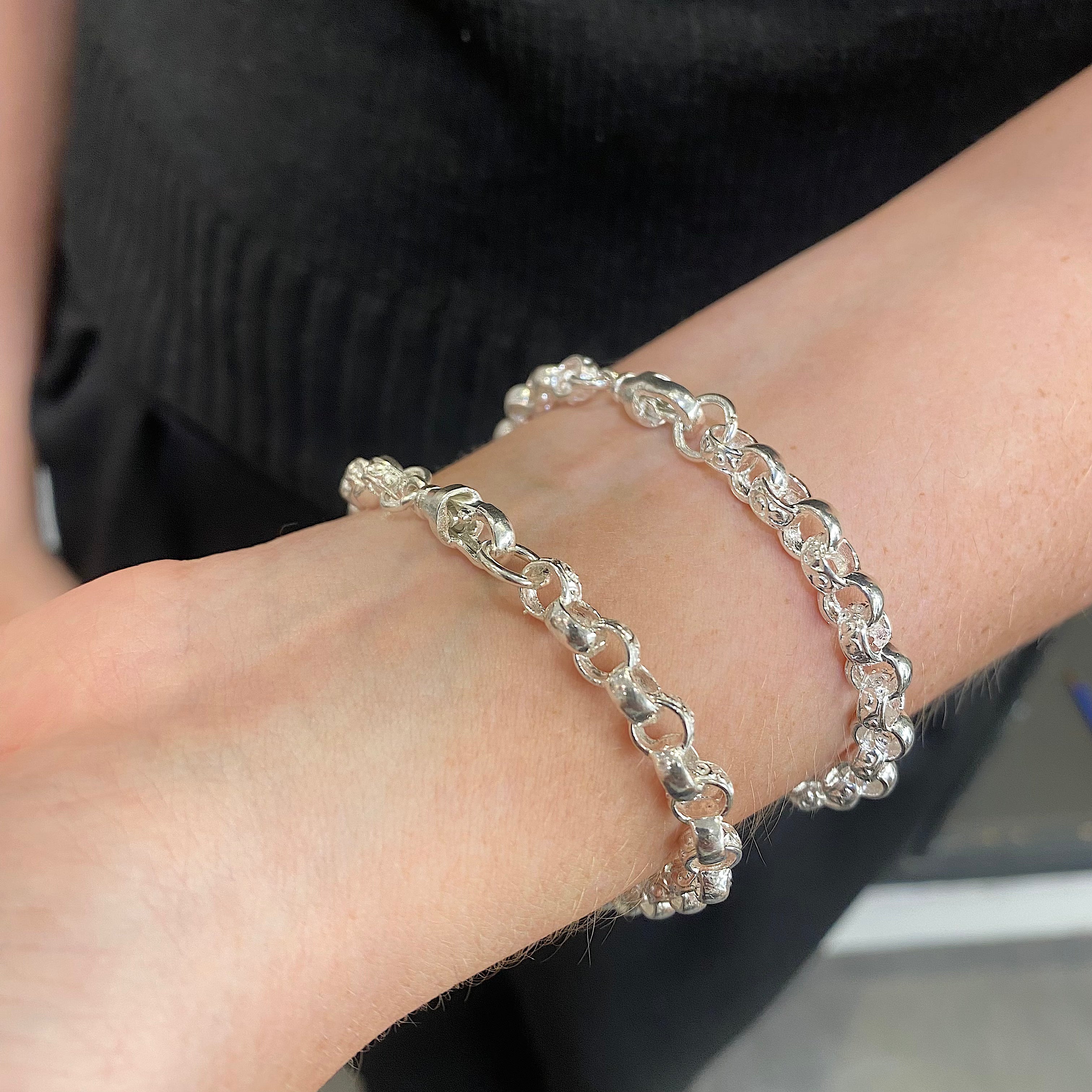 Solid Silver Hot Pink And White Full Love Heart Belcher Bracelet
