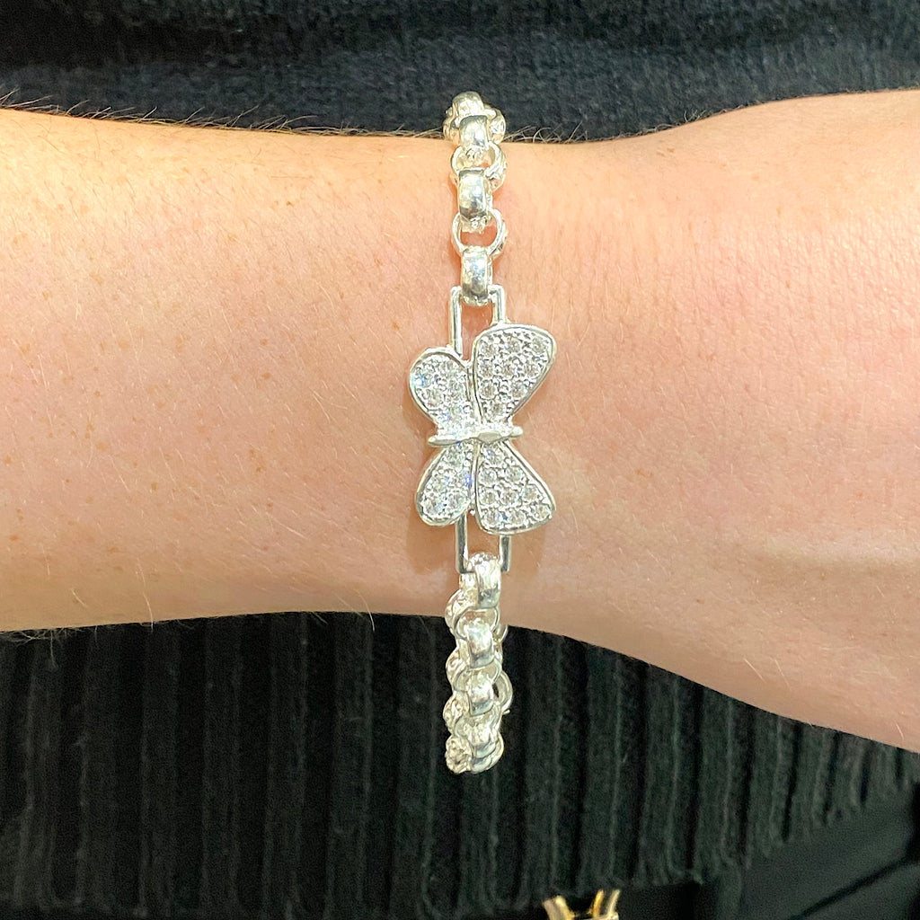 Solid Silver Butterfly Belcher Bracelet